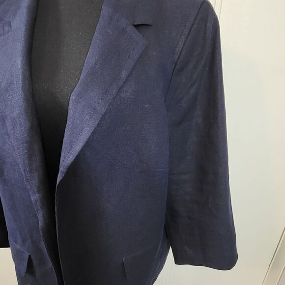 Plus Size Talbots Navy Blue Linen Jacket - Picture 9 of 11